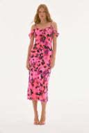 Joseph Ribkoff Black/Multi Floral Sheath Dress with Cold Shoulder Style 251737