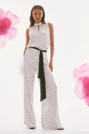 Joseph Ribkoff Vanilla/Multi Dot Print Belted Wide Leg Pants Style 251747