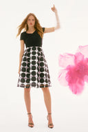 Joseph Ribkoff Black/Vanilla Silky Knit And Novelty Dot Full Skirt Dress Style 251754