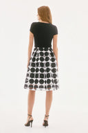 Joseph Ribkoff Black/Vanilla Silky Knit And Novelty Dot Full Skirt Dress Style 251754