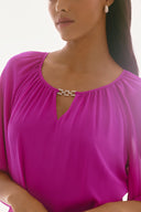 Joseph Ribkoff Purple Orchid Chiffon Belted A-Line Dress Style 251765