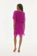 Joseph Ribkoff Purple Orchid Chiffon Belted A-Line Dress Style 251765