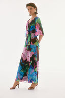 Joseph Ribkoff Black/Multi Chiffon Floral Print Wide Leg Pants Style 251771