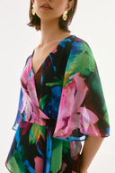 Joseph Ribkoff Black/Multi Chiffon Floral Print Peplum Top Style 251779