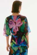Joseph Ribkoff Black/Multi Chiffon Floral Print Peplum Top Style 251779
