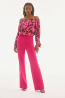 Joseph Ribkoff Black/Multi Satin Floral Print Off-Shoulder Top Style 251784