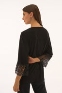 Joseph Ribkoff Black Straight Top With Lace Detail Style 251785