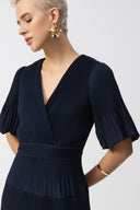 Joseph Ribkoff Midnight Blue Pleated Woven Fit And Flare Dress Style 251905