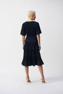 Joseph Ribkoff Midnight Blue Pleated Woven Fit And Flare Dress Style 251905