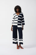 Joseph Ribkoff Midnight Blue/Vanilla Striped V-Neck Pullover Style 251914