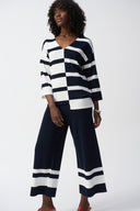 Joseph Ribkoff Midnight Blue/Vanilla Striped V-Neck Pullover Style 251914