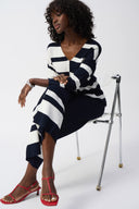 Joseph Ribkoff Midnight Blue/Vanilla Striped V-Neck Pullover Style 251914
