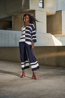 Joseph Ribkoff Midnight Blue/Vanilla Striped V-Neck Pullover Style 251914