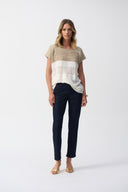 Joseph Ribkoff Vanilla/Gold Color Block Knit Pullover Style 251927
