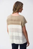 Joseph Ribkoff Vanilla/Gold Color Block Knit Pullover Style 251927