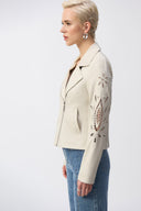 Joseph Ribkoff Foiled Faux-Suede Moto Jacket Style 251936