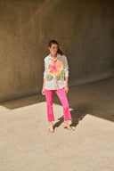 Joseph Ribkoff Vanilla/Multi Embroidered Flower Cotton Shirt Style 251938