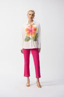 Joseph Ribkoff Vanilla/Multi Embroidered Flower Cotton Shirt Style 251938