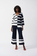 Joseph Ribkoff Midnight Blue/Vanilla Placement Stripe Sweater Knit Culotte Style 251945