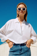 Joseph Ribkoff Vanilla Poplin Boxy Shirt With Overlapping V-Neck Style 251948
