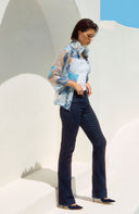 Joseph Ribkoff Blue/Multi Novelty Leaf-Print Trapeze Jacket Style 251135