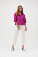 Joseph Ribkoff Purple Orchid Bubble Jacquard Boxy Blouse Style 252000