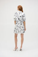 Joseph Ribkoff Vanilla/Black Poplin Conversational Print A-Line Dress Style 252019