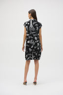 Joseph Ribkoff Black/Vanilla Silky Knit Conversational Print Cocoon Dress Style 252025