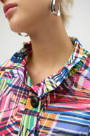 Joseph Ribkoff Black/Multi Jacquard Stripe Patchwork Print Trapeze Jacket Style 252038