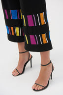 Joseph Ribkoff Black/Multi Silky Knit Stripe Print Culotte Pants Style 252051