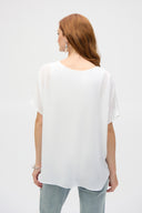 Joseph Ribkoff Off-White Embroidered Georgette Boxy Top Style 252069