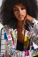 Joseph Ribkoff Multi Silky Knit Word Print Fitted Blazer Style 252088