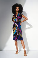 Joseph Ribkoff Black/Multi Silky Knit Tropical Print Sheath Dress 252096