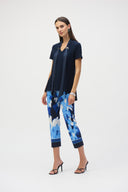 Joseph Ribkoff Midnight Blue Straight Top With Satin Scarf Style 252100