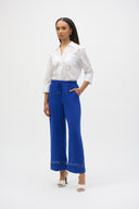 Joseph Ribkoff Royal Sapphire Gauze Wide-Leg Pants With Guipure Trim Style 252110