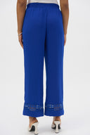 Joseph Ribkoff Royal Sapphire Gauze Wide-Leg Pants With Guipure Trim Style 252110