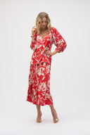 Joseph Ribkoff Red/Cream Floral Print Straight Top Style 252119