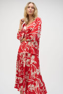 Joseph Ribkoff Red/Cream Floral Print Straight Top Style 252119