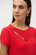 Joseph Ribkoff Radiant Red Silky Knit Fitted Top Style 252124