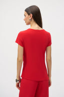 Joseph Ribkoff Radiant Red Silky Knit Fitted Top Style 252124