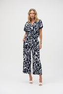Joseph Ribkoff Vanilla/Midnight Blue Woven Abstract Print Pull-On Culotte Pants Style 252145
