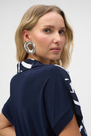 Joseph Ribkoff Vanilla/Midnight Blue Silky Knit Abstact Print Boxy Top Style 252146