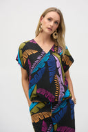 Joseph Ribkoff Black/Multi Gauze Tropical Print Boxy Top Style 252148