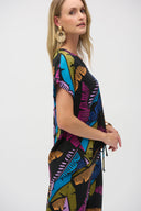 Joseph Ribkoff Black/Multi Gauze Tropical Print Boxy Top Style 252148
