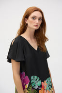 Joseph Ribkoff Black/Multi Woven Tropical Print Straight Dress Style 252151