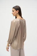 Joseph Ribkoff Dune Satin V-Neck Straight Top Style 252165