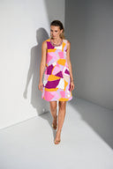 Joseph Ribkoff Vanilla/Multi Poplin Abstract Print Trapeze Dress Style 252169