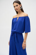 Joseph Ribkoff Royal Sapphire Off-Shoulder Culotte Jumpsuit Style 252170