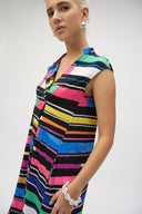Joseph Ribkoff Black/Multi Silky Knit Stripe Print Trapeze Dress Style 252171