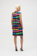 Joseph Ribkoff Black/Multi Silky Knit Stripe Print Trapeze Dress Style 252171